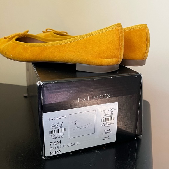 TALBOTS "Mira" Yellow Suede Pointy Toe Ballet Flats Shoes - Picture 8 of 10